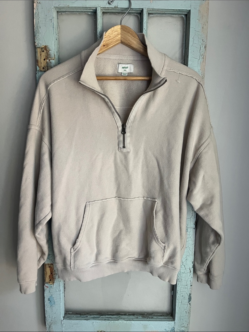 aerie women’s Quarter-Zip Pullover Sweater in Light Taupe